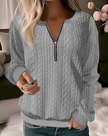 Frauen - Sweatshirt - Rundhalsausschnitt Reißverschluss Dekor - Chic Loose Fit - Herbst