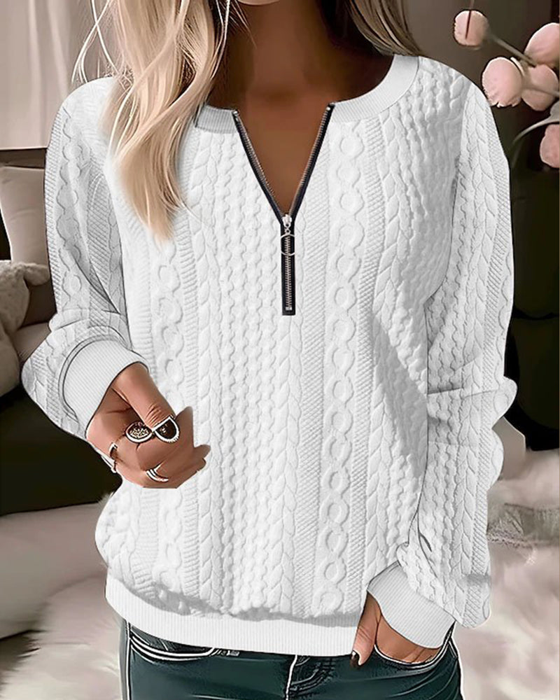 Frauen - Sweatshirt - Rundhalsausschnitt Reißverschluss Dekor - Chic Loose Fit - Herbst