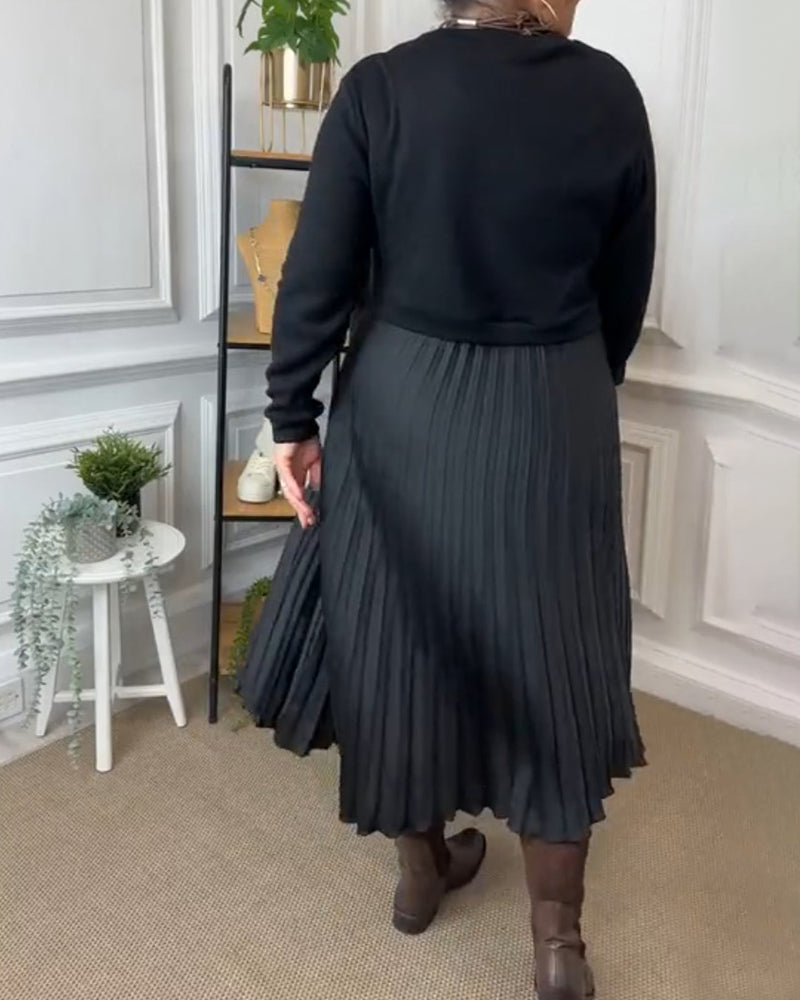 Louise Elegantes Kleid mit Patchwork und Rundhalsausschnitt