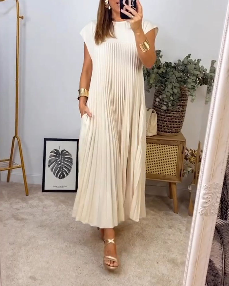 Camilla™️ Ärmelloses plissiertes einfaches einfarbiges Kleid