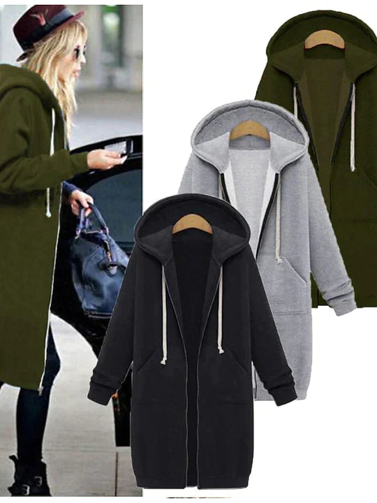 Frauen lange Tunika Zip up Hoodie für Outdoor-Mode